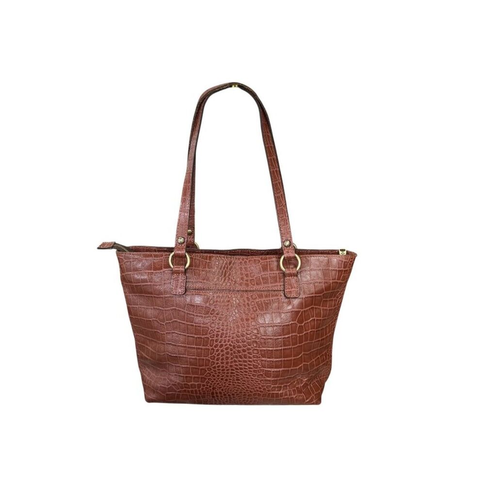 Patricia Nash Croc-Embossed Brown Leather Tote Bag Double Shoulder Straps Brown